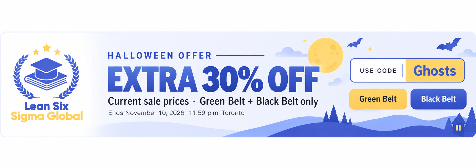 LSSG Halloween offer: extra 30% off current sale prices on Green Belt and Black Belt only. Use code Ghosts. Ends November 10, 2026 at 11:59 p.m. Toronto.